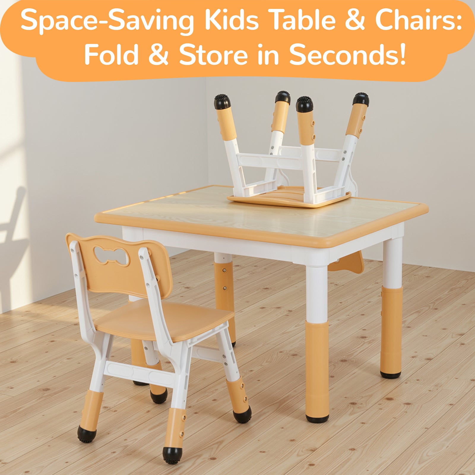 TLSUNNY Kids Table and 2 Chairs Set, Height Adjustable, Toddler Activity Table with Graffiti Desktop, for Daycare, Classroom & Home