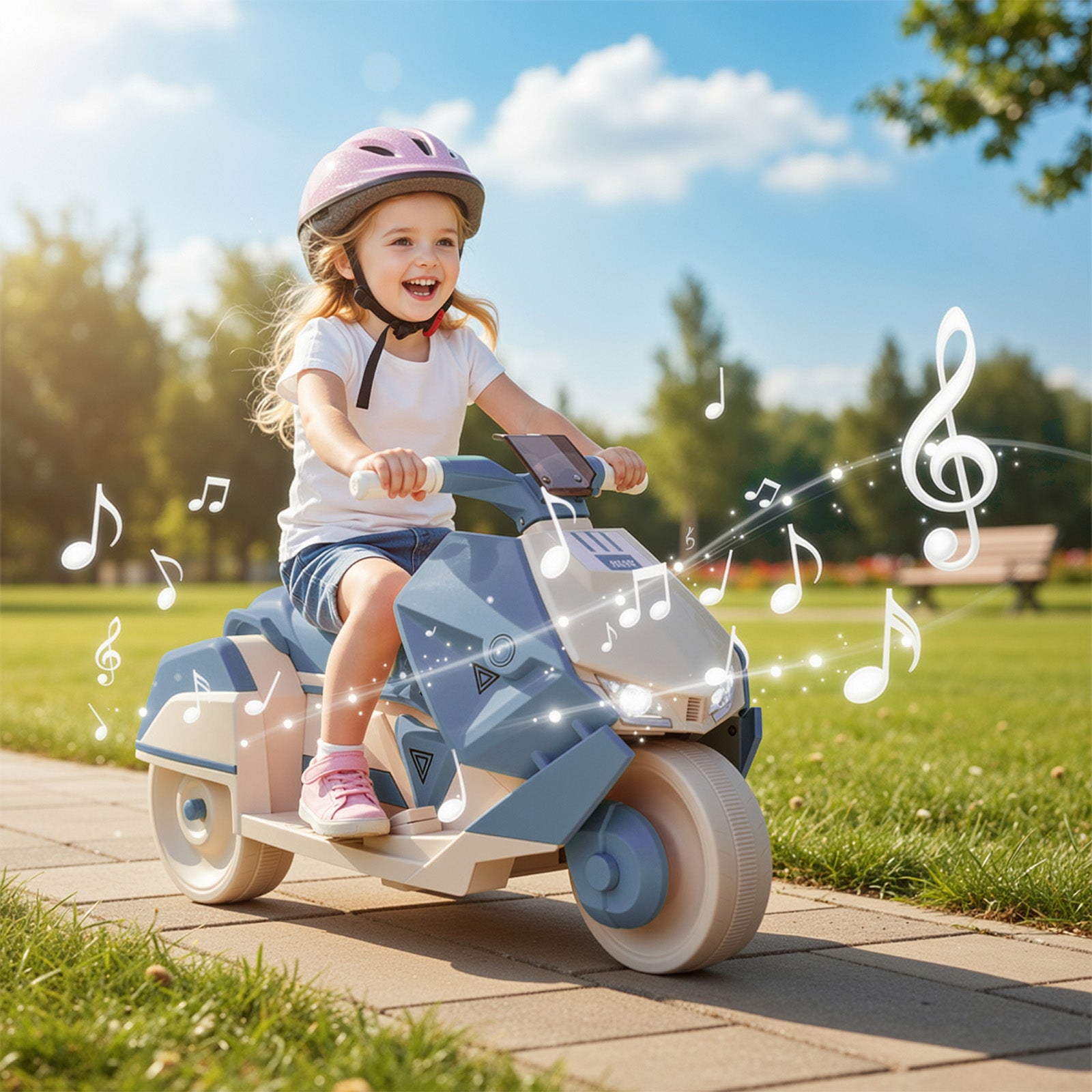 TLSUNNY Kids Ride-On Motorcycle, 6V Battery Powered with Non-Slip Tires & Sounds, Indoor/Outdoor Play Vehicle