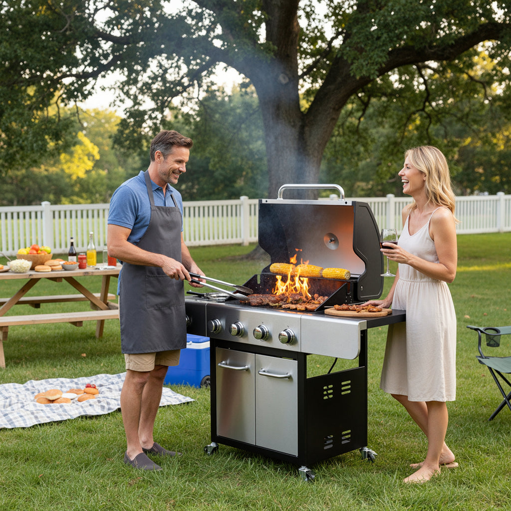 TLSUNNY 40000 BTU 4-Burner Propane Gas Grill, with 12,000 BTU Side Burner, Stainless Steel BBQ for Outdoor Patio & Backyard Cooking