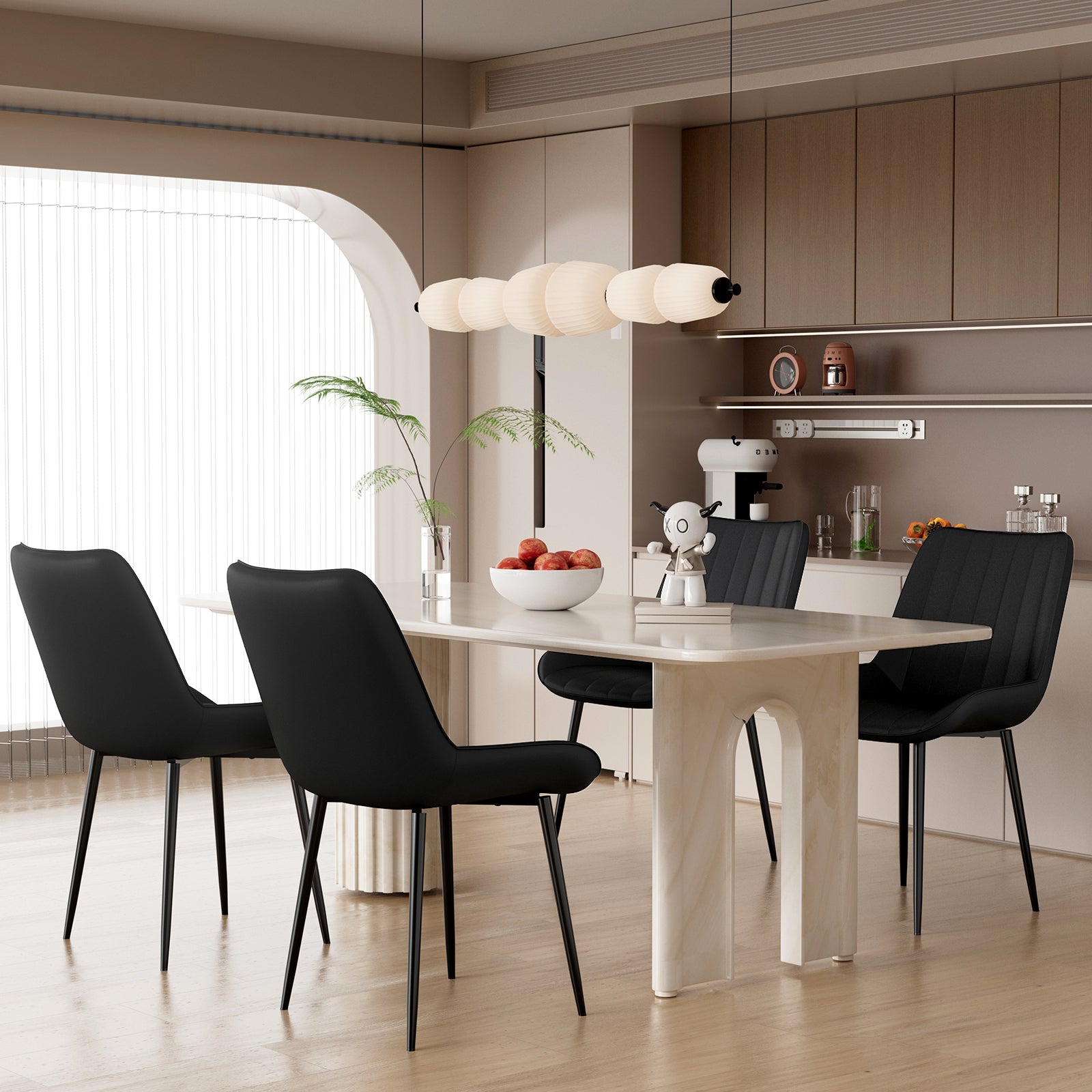 TLSUNNY Dining Chairs Set of 2, Modern High Back Suede Faux Leather Upholstered Dining Side Chairs with Thick Cushions, Wide Padded Seat, Metal Legs for Kitchen, Living Room