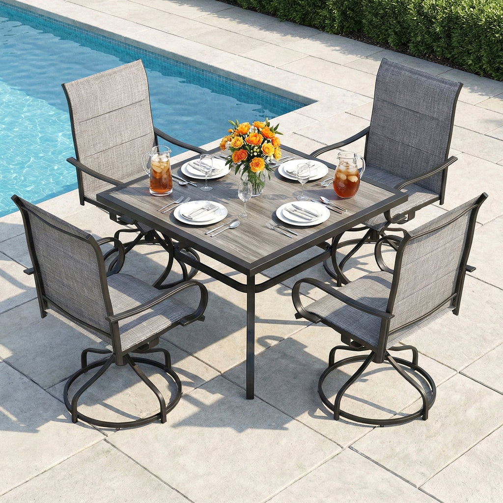 TLSUNNY Patio Swivel Padded Chairs Set of 2, Outdoor Dining Chairs High Back with All Weather Breathable Textilene, Metal Rocking Frame for Backyard Lawn Garden