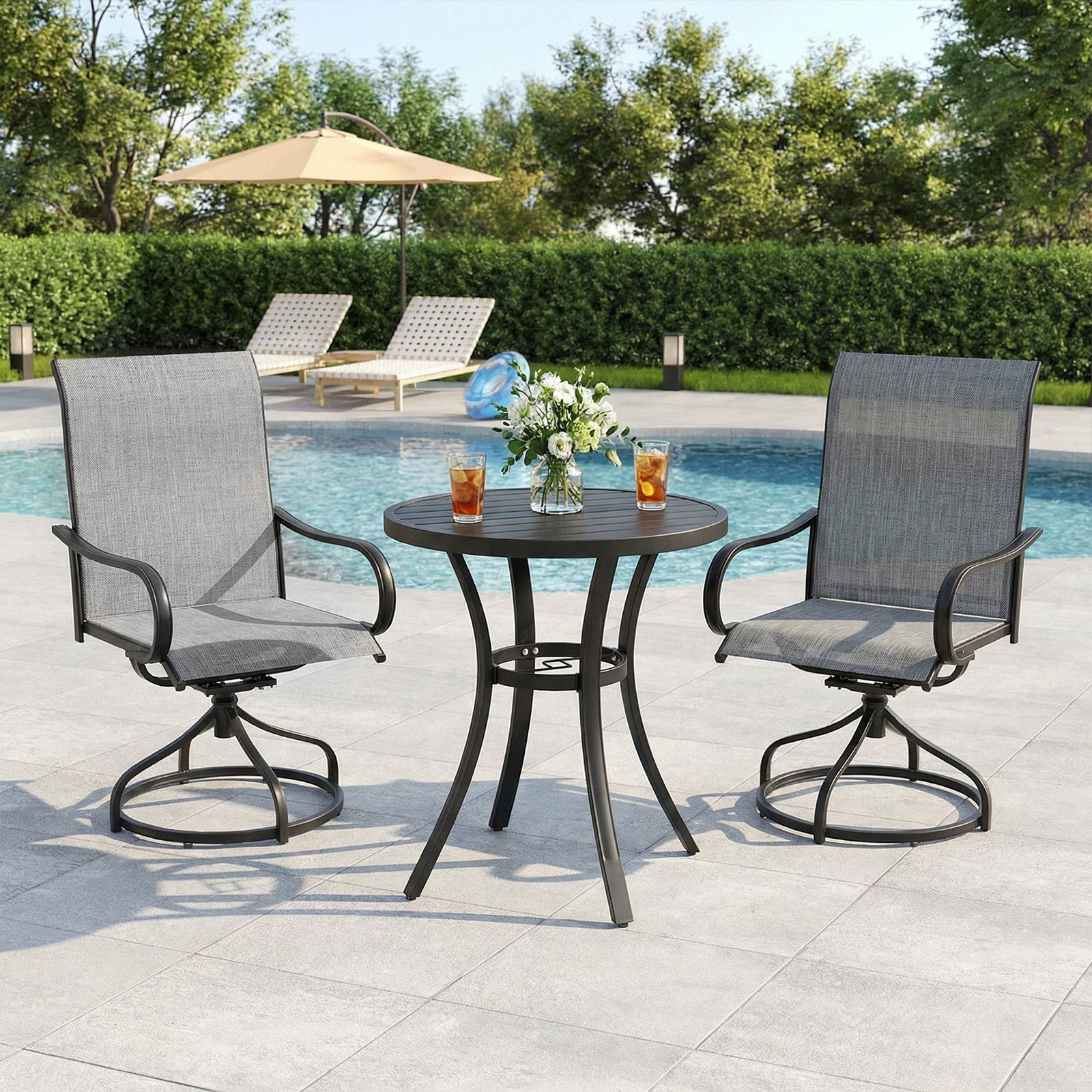 TLSUNNY Patio Furniture Set of 2/4, Outdoor 360° Swivel Dining Chairs W/ High Back, Armrest, All-Weather Textilene Furniture for Garden, 330LBS