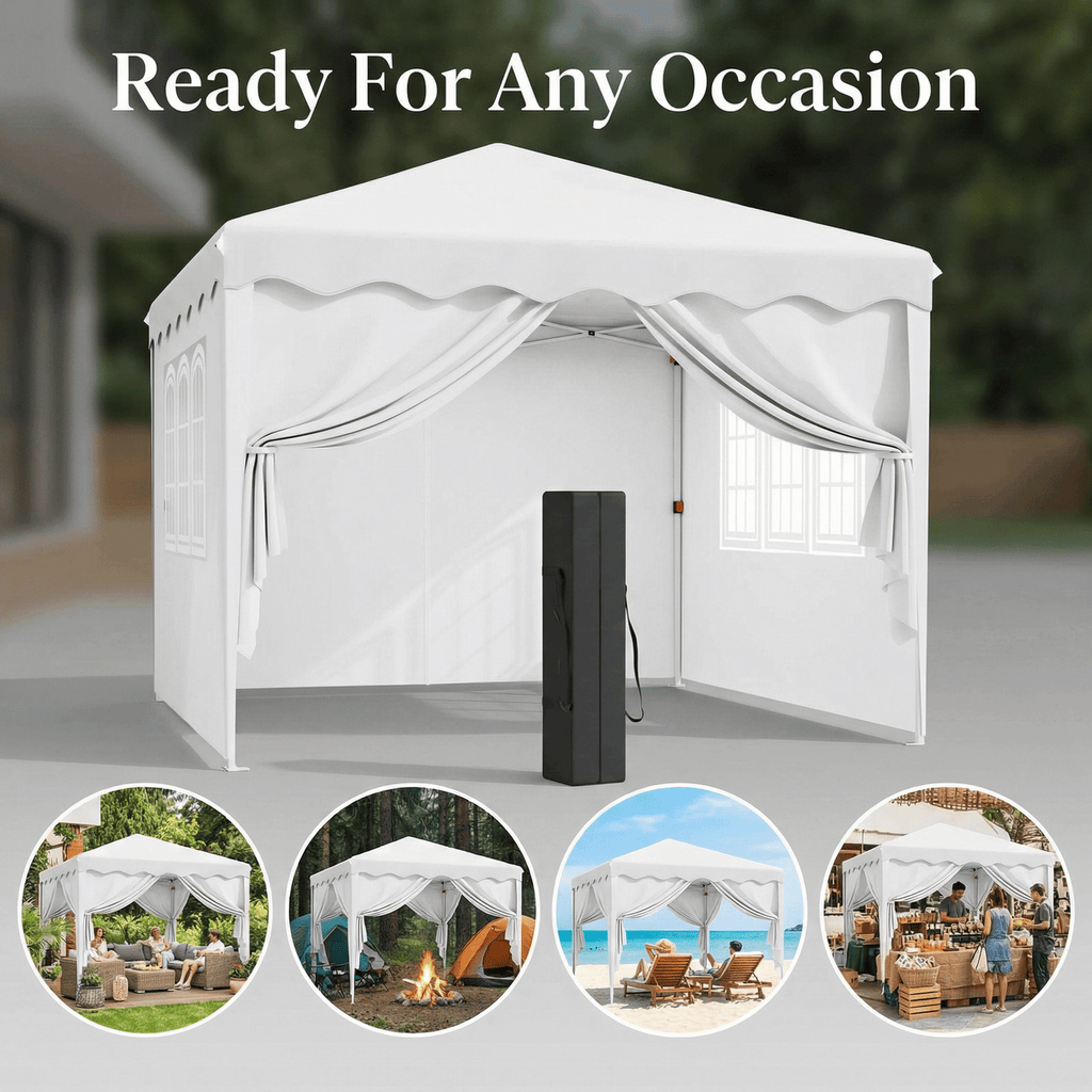 TLSUNNY 10x10' Pop up Canopy Tent, Outdoor Commercial Instant Canopy with 4 Sidewalls & Carrying Bag, Portable Gazebo for Market Event