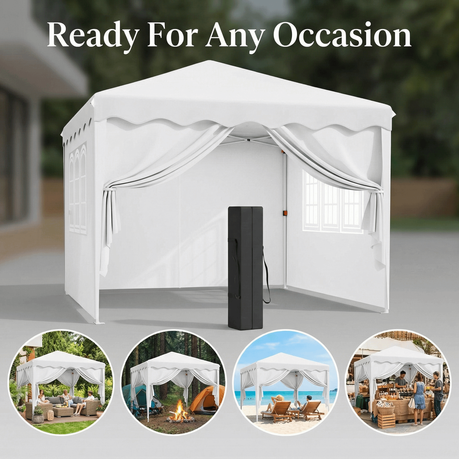 TLSUNNY 10x10' Pop up Canopy Tent, Outdoor Commercial Instant Canopy with 4 Sidewalls & Carrying Bag, Portable Gazebo for Market Event