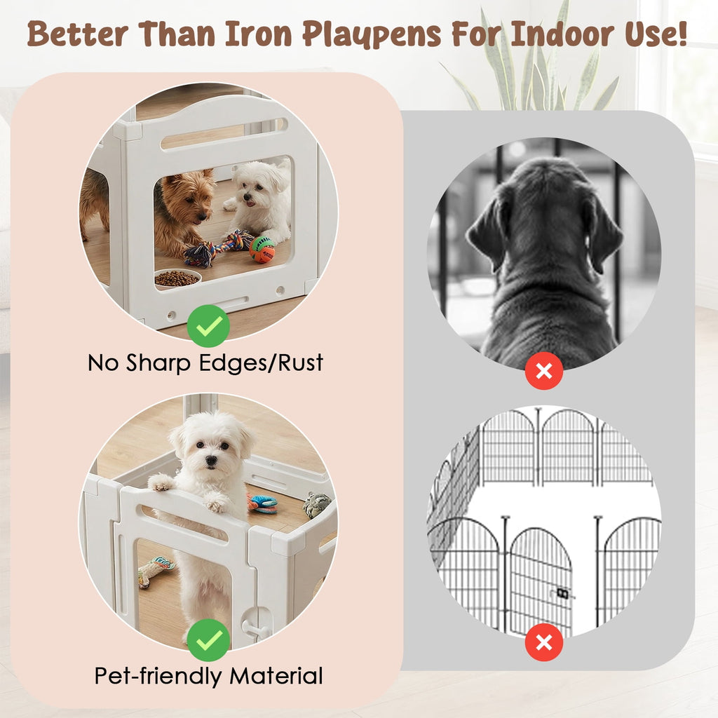 TLSUNNY Clear Acrylic Dog Playpen with Secure Locking Door, 23.6" Puppy Playpen Indoor , Plastic Pet Fence for Medium/Small Dogs (8 Panels)