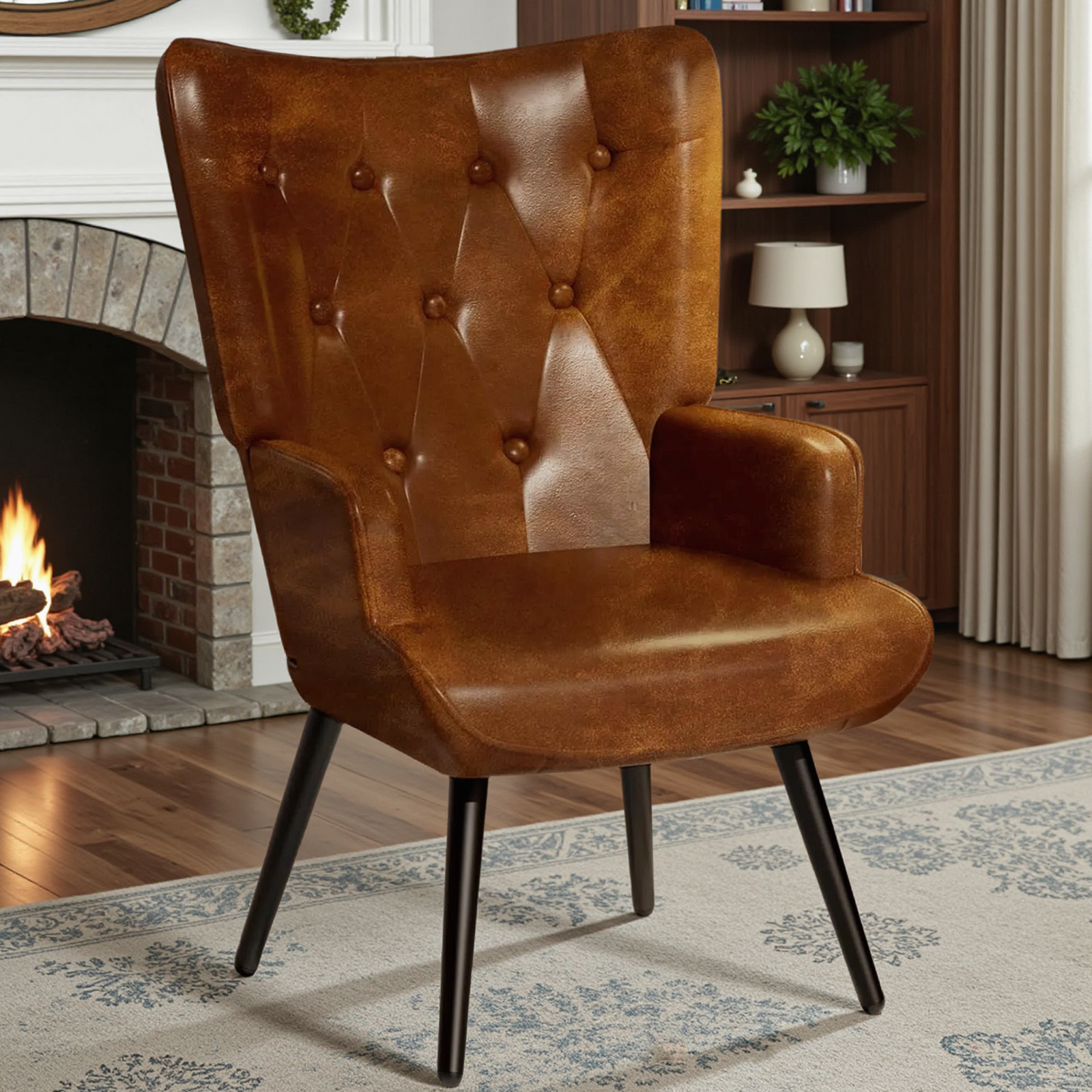 TLSUNNY Accent Chair, Comfy Upholstered Armchair with Metal Legs, High Backrest Living Room Chair, Wingback Chair Mid Century Modern for Living Room/Vanity/Bedroom