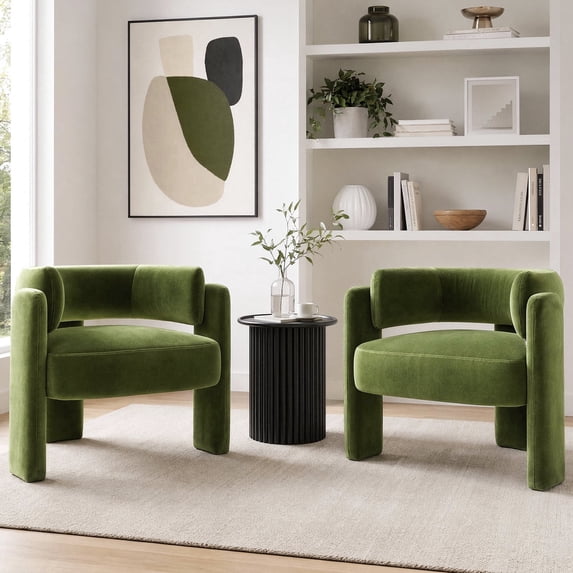 TLSUNNY Modern Velvet Accent Chair, Upholstered Barrel Chairs Comfy Side Arm Chairs with 3 Legs for Living Room/Office/Reading