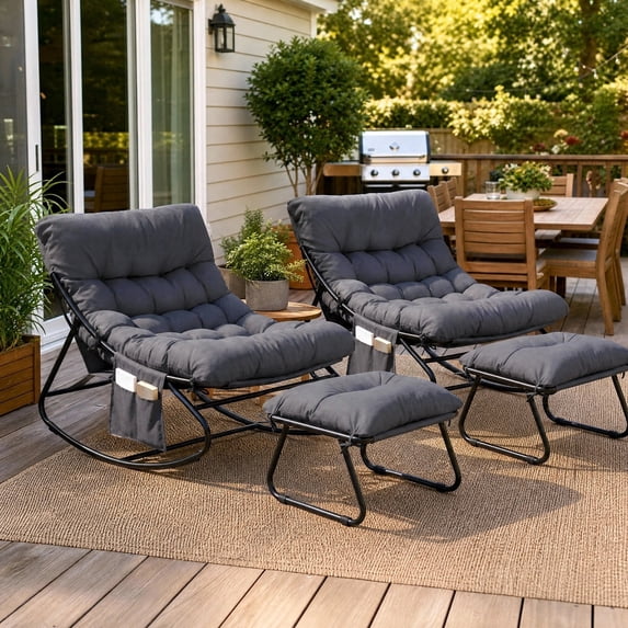 TLSUNNY Outdoor Papasan Rocking Chair, Wicker Rattan Egg Papasan Rocking Chair, Oversized Lounge Rocker Chairs for Patio, Balcony, Porch and Indoor