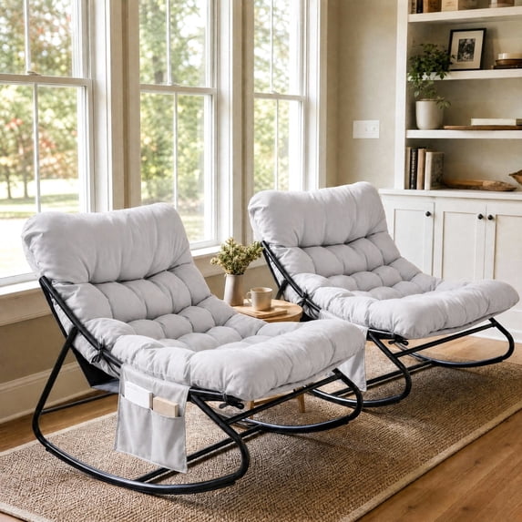 TLSUNNY Outdoor Papasan Rocking Chair, Wicker Rattan Egg Papasan Rocking Chair, Oversized Lounge Rocker Chairs for Patio, Balcony, Porch and Indoor