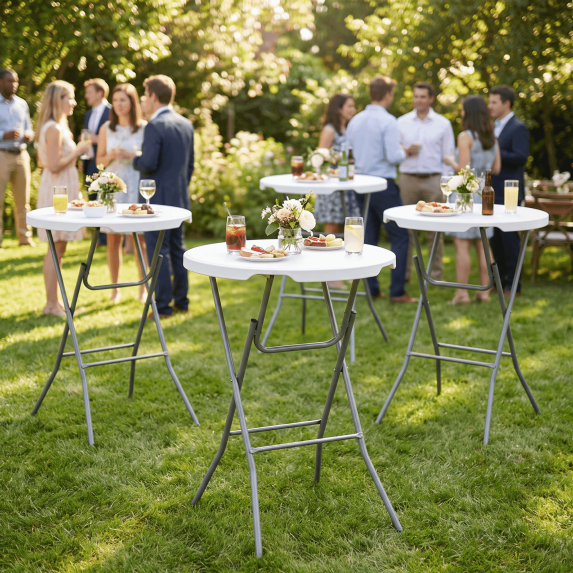 TLSUNNY 31.5" Folding Round Cocktail Table, High Top, Indoor/Outdoor Bar Height Table for Party, Commercial Events, 280LBS