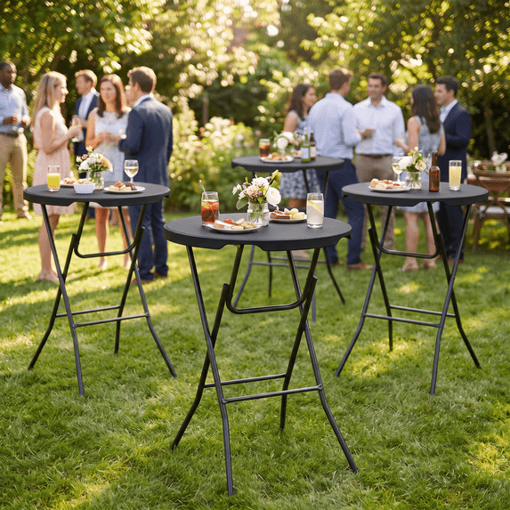 TLSUNNY 31.5" Folding Round Cocktail Table, High Top, Indoor/Outdoor Bar Height Table for Party, Commercial Events, 280LBS