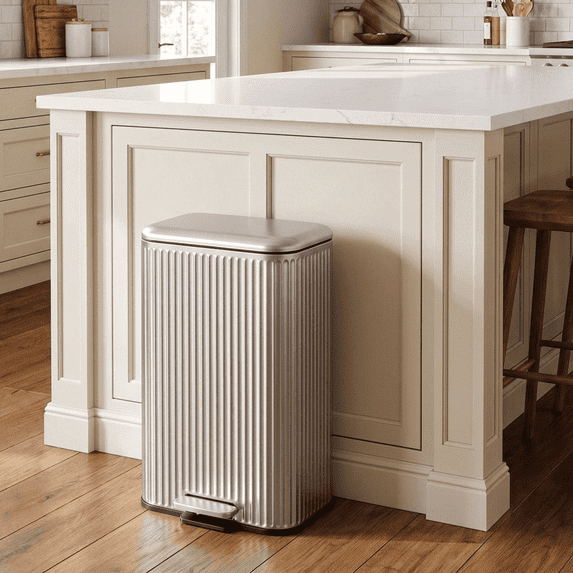 TLSUNNY Trash Can, 8/13 Gallon Garbage Can for Kitchen, with Lid, Pedal, and Removable Inner Bucket, Soft Close, Stainless Steel