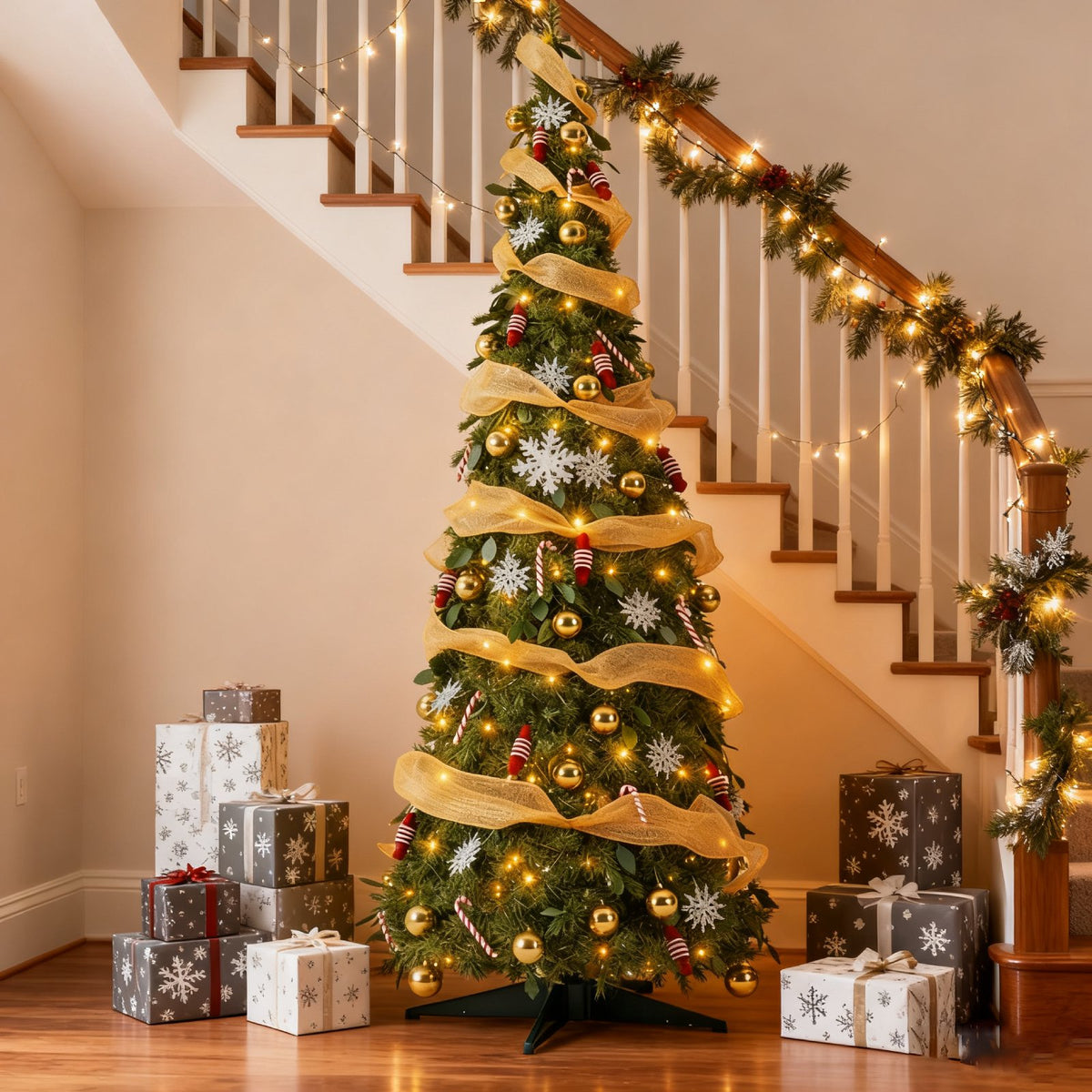 TLSUNNY 6/7FT Pop Up Christmas Tree, Pre-Lit Artificial Fir, 100 Multicolored Lights, Xmas Tree for Home, Office