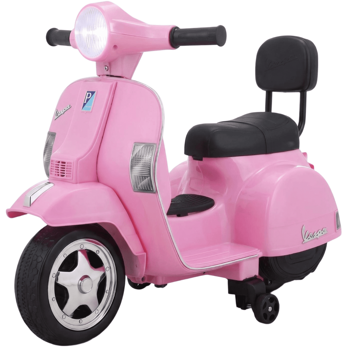 TLSUNNY Kids Licensed Vespa PX150 Electric Motorcycle, 6V Ride On Scooter W/ Training Wheels, Stable 4-Wheel Structure, Ideal Moped for Ages 3+
