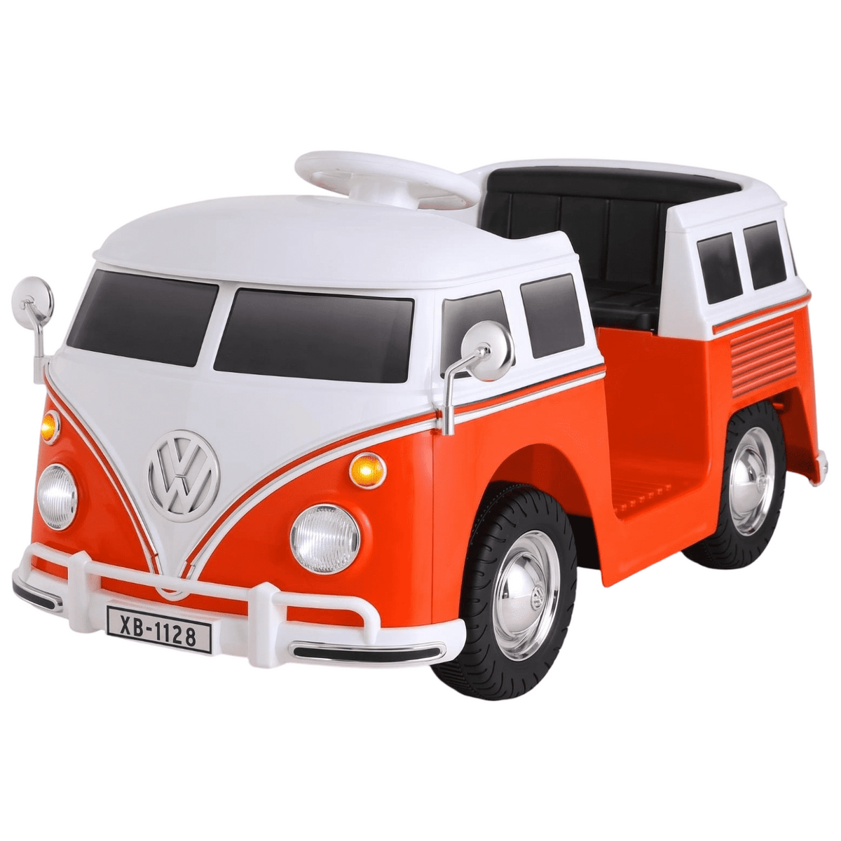 TLSUNNY 6V Kids Ride On Car, Licensed VW Bus, Electric Vehicle with Lights, Battery Powered Driving Toy, Ideal Gift for Kids, Orange