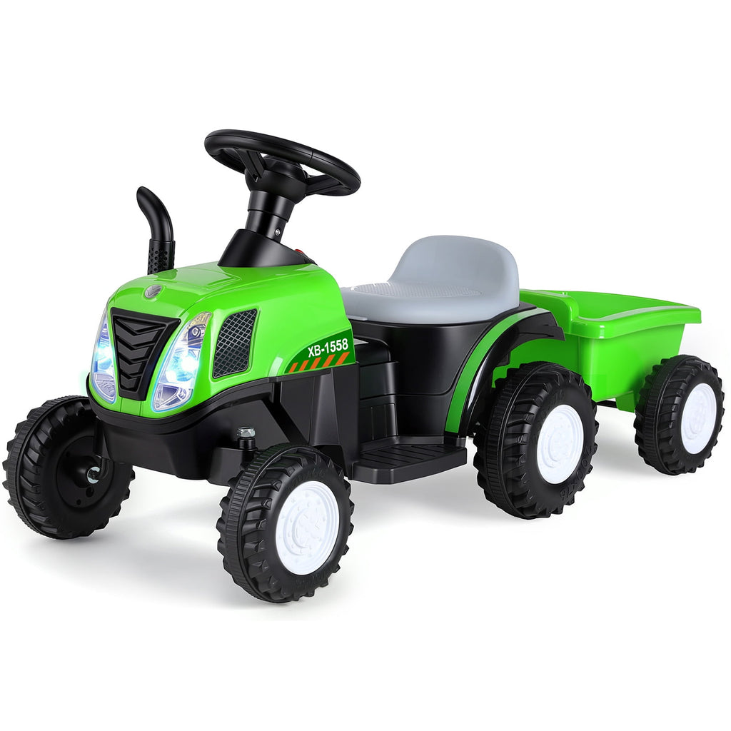 TLSUNNY 6V Kids Ride on Tractor, Battery Powered Vehicle with Detachable Trailer, Music, Headlights & Foot Pedal Control for Toddlers Boys & Girls