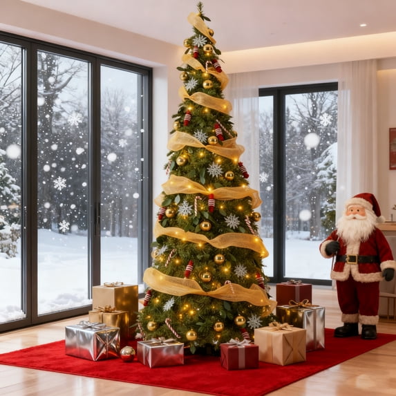 TLSUNNY 6/7FT Pop Up Christmas Tree, Pre-Lit Artificial Fir, 100 Multicolored Lights, Xmas Tree for Home, Office