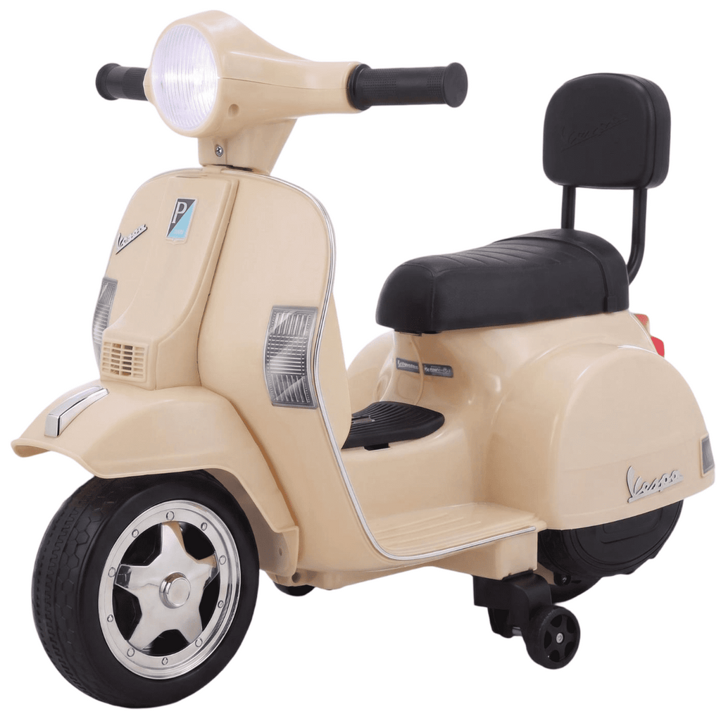 TLSUNNY Kids Licensed Vespa PX150 Electric Motorcycle, 6V Ride On Scooter W/ Training Wheels, Stable 4-Wheel Structure, Ideal Moped for Ages 3+