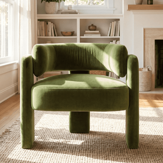 TLSUNNY Modern Velvet Accent Chair, Upholstered Barrel Chairs Comfy Side Arm Chairs with 3 Legs for Living Room/Office/Reading