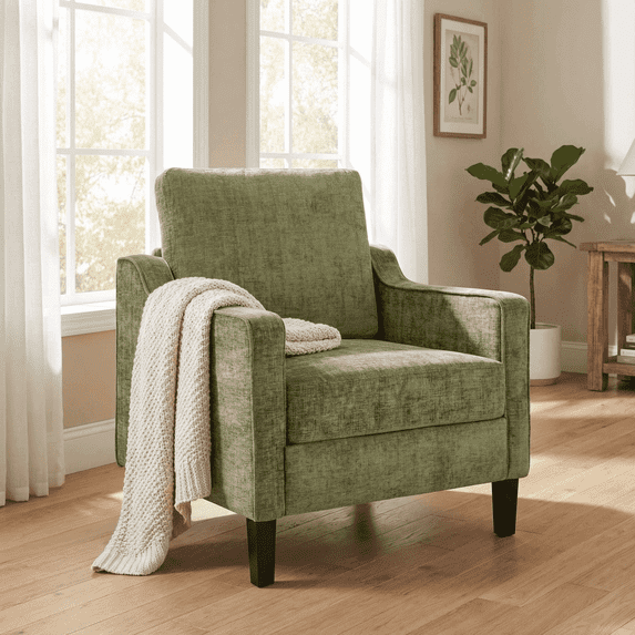 TLSUNNY Accent Chair, Mid Century Modern Reading Chair, Upholstered Armchair with Removable Cover, Comfy Single Sofa Side Chair for Office, Apartment, Small Room