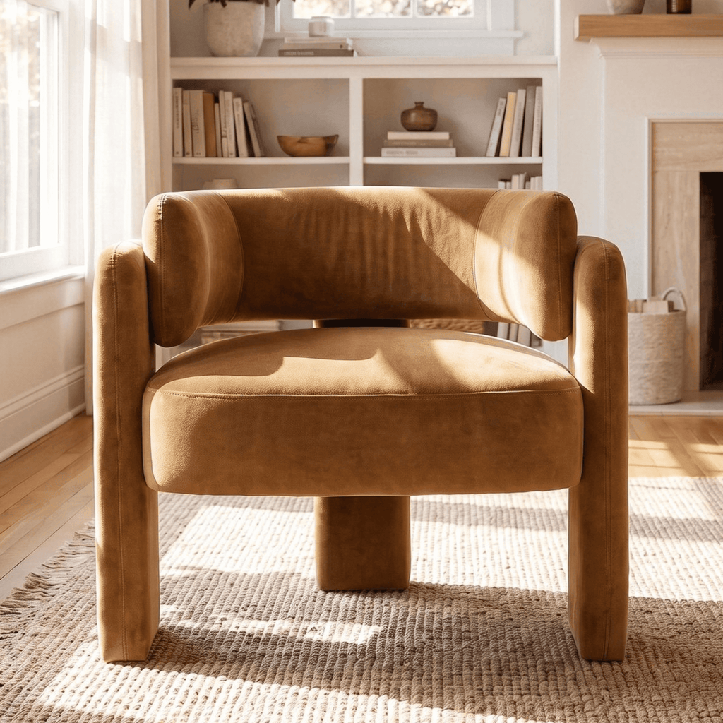 TLSUNNY Modern Velvet Accent Chair, Upholstered Barrel Chairs Comfy Side Arm Chairs with 3 Legs for Living Room/Office/Reading