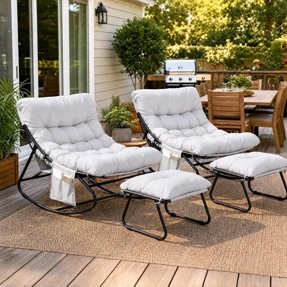 TLSUNNY Outdoor Papasan Rocking Chair, Wicker Rattan Egg Papasan Rocking Chair, Oversized Lounge Rocker Chairs for Patio, Balcony, Porch and Indoor