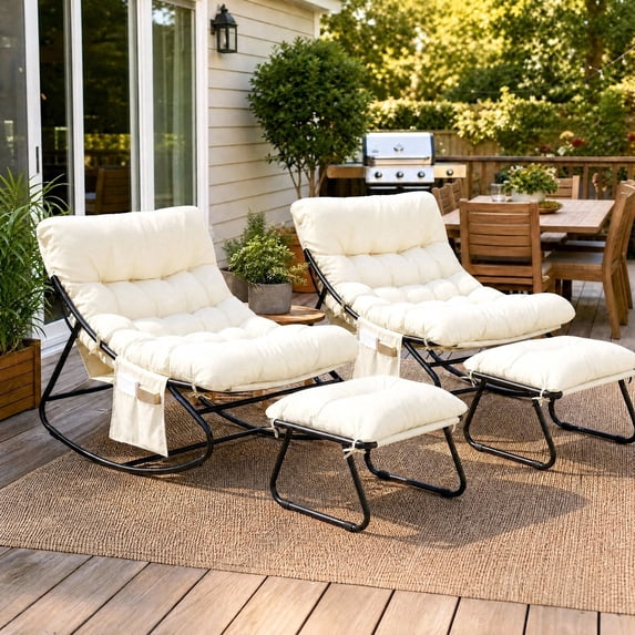 TLSUNNY Outdoor Papasan Rocking Chair, Wicker Rattan Egg Papasan Rocking Chair, Oversized Lounge Rocker Chairs for Patio, Balcony, Porch and Indoor