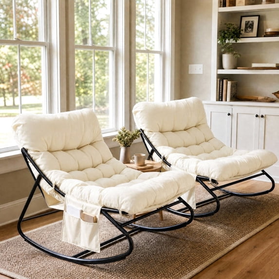 TLSUNNY Outdoor Papasan Rocking Chair, Wicker Rattan Egg Papasan Rocking Chair, Oversized Lounge Rocker Chairs for Patio, Balcony, Porch and Indoor