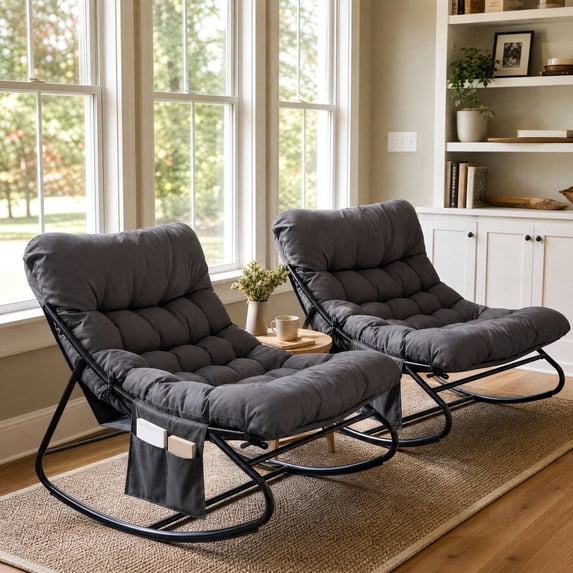 TLSUNNY Outdoor Papasan Rocking Chair, Wicker Rattan Egg Papasan Rocking Chair, Oversized Lounge Rocker Chairs for Patio, Balcony, Porch and Indoor