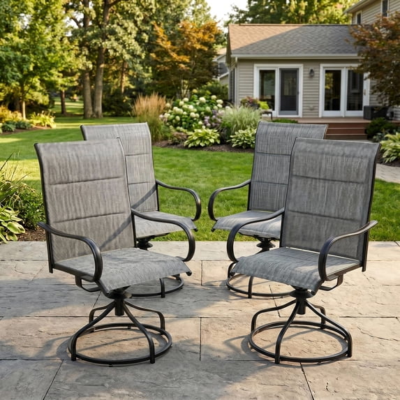 TLSUNNY Patio Swivel Padded Chairs Set of 2, Outdoor Dining Chairs High Back with All Weather Breathable Textilene, Metal Rocking Frame for Backyard Lawn Garden
