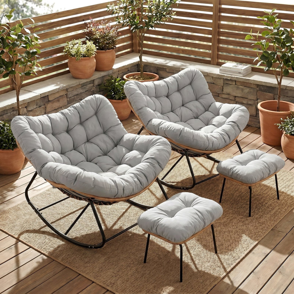 TLSUNNY Outdoor Rocking Chair, Oversized Patio Papasan Rocker, Comfy Wicker Reading Lounge, Indoor Egg Chair for Bedroom, Living Room, Lawn