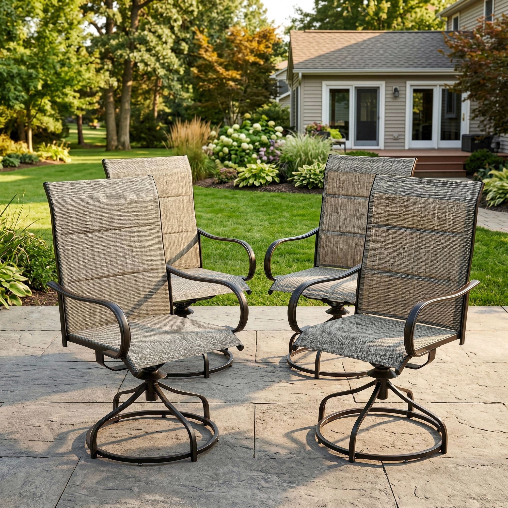 TLSUNNY Patio Swivel Padded Chairs Set of 2, Outdoor Dining Chairs High Back with All Weather Breathable Textilene, Metal Rocking Frame for Backyard Lawn Garden