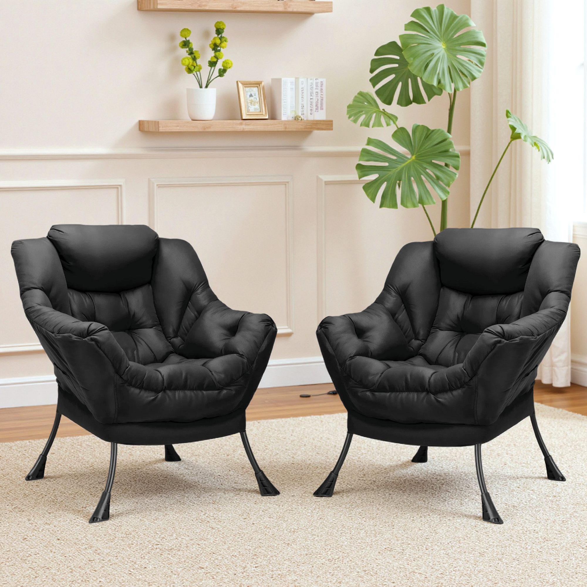 TLSUNNY Lazy Chair/ with Foldable Ottoman, Modern Lounge Reading Chair with Side Pocket, Upholstered Armchair for Living Room, Bedroom and Dorm