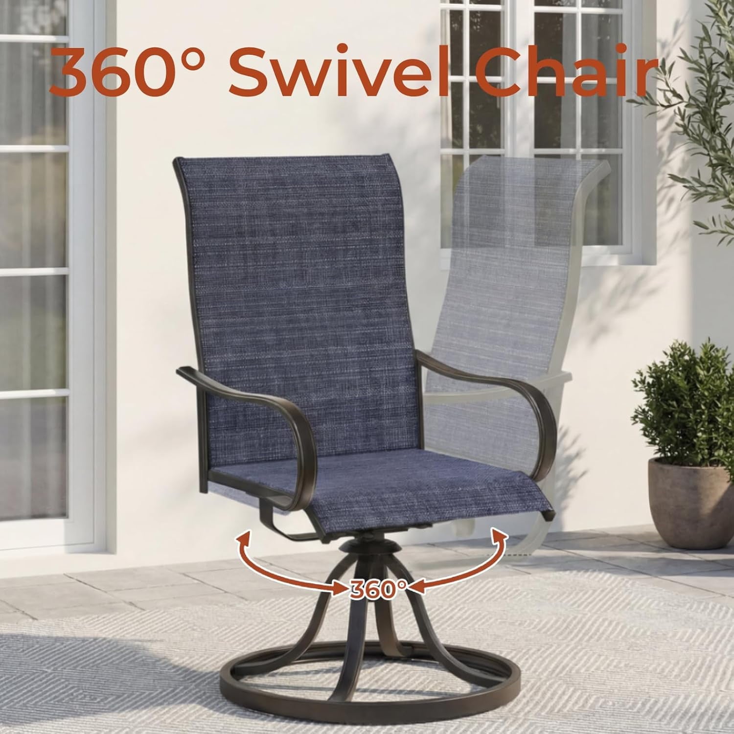 TLSUNNY 5-Piece Outdoor Dining Set for 4, 47.2" Round Black Metal Table W/ Umbrella Hole & 4 Iron Swivel Chairs, Patio Dining Furniture, for Patio, Deck, Porch (Umbrella Not Included)
