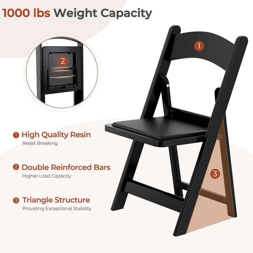 TLSUNNY 4 Pack Resin Folding Chairs with Padded Seats, Foldable Chair for Events Indoor/Outdoor, Parties, Weddings, Garden and Patio, 1000 lbs Capacity