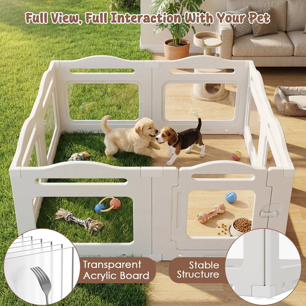 TLSUNNY Clear Acrylic Dog Playpen with Secure Locking Door, 23.6" Puppy Playpen Indoor , Plastic Pet Fence for Medium/Small Dogs (8 Panels)