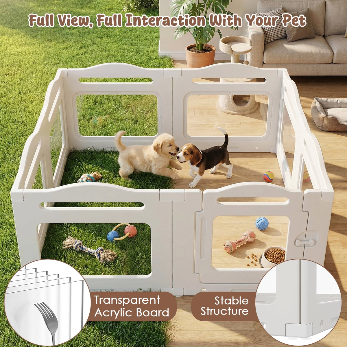 TLSUNNY Clear Acrylic Dog Playpen with Secure Locking Door, 23.6" Puppy Playpen Indoor , Plastic Pet Fence for Medium/Small Dogs (8 Panels)