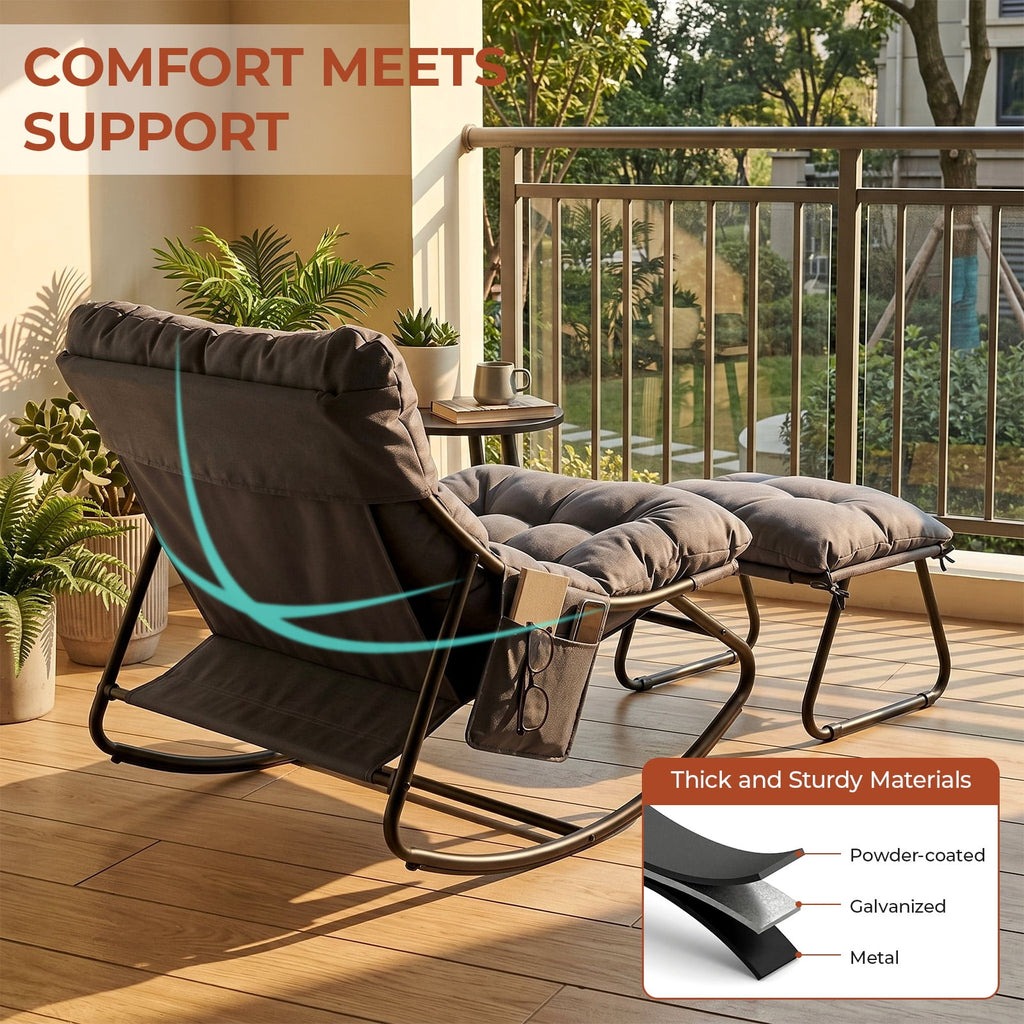 TLSUNNY Outdoor Papasan Rocking Chair, Wicker Rattan Egg Papasan Rocking Chair, Oversized Lounge Rocker Chairs for Patio, Balcony, Porch and Indoor