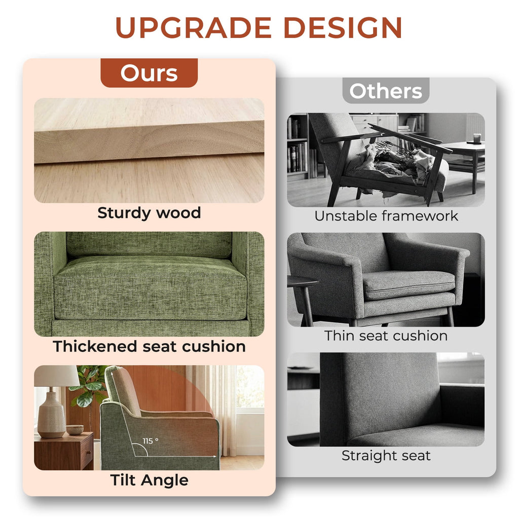 TLSUNNY Accent Chair, Mid Century Modern Reading Chair, Upholstered Armchair with Removable Cover, Comfy Single Sofa Side Chair for Office, Apartment, Small Room