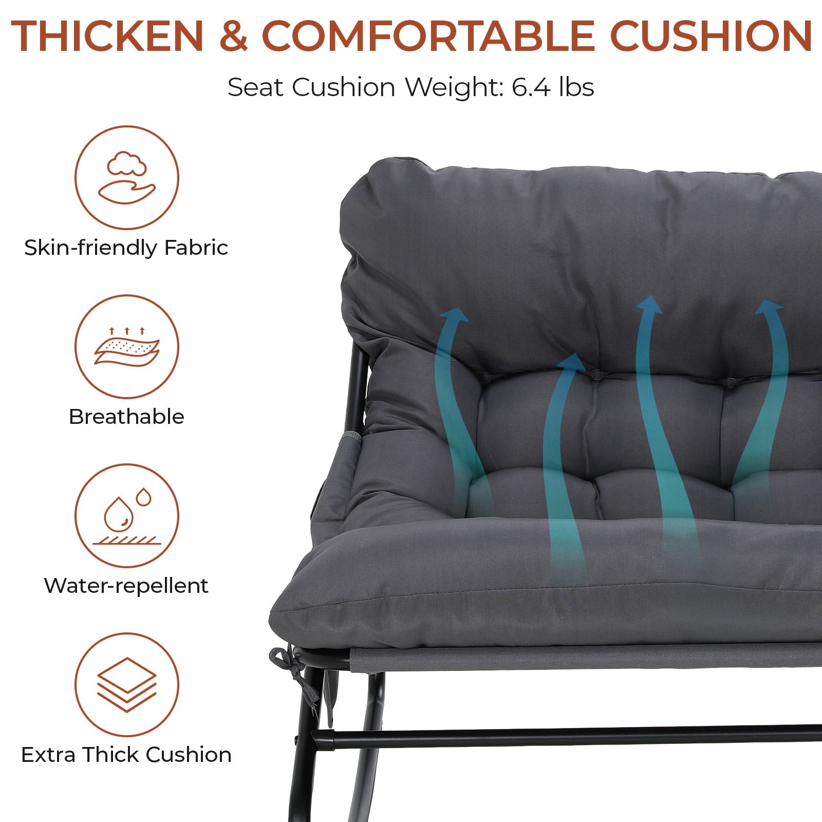 TLSUNNY Outdoor Papasan Rocking Chair, Wicker Rattan Egg Papasan Rocking Chair, Oversized Lounge Rocker Chairs for Patio, Balcony, Porch and Indoor