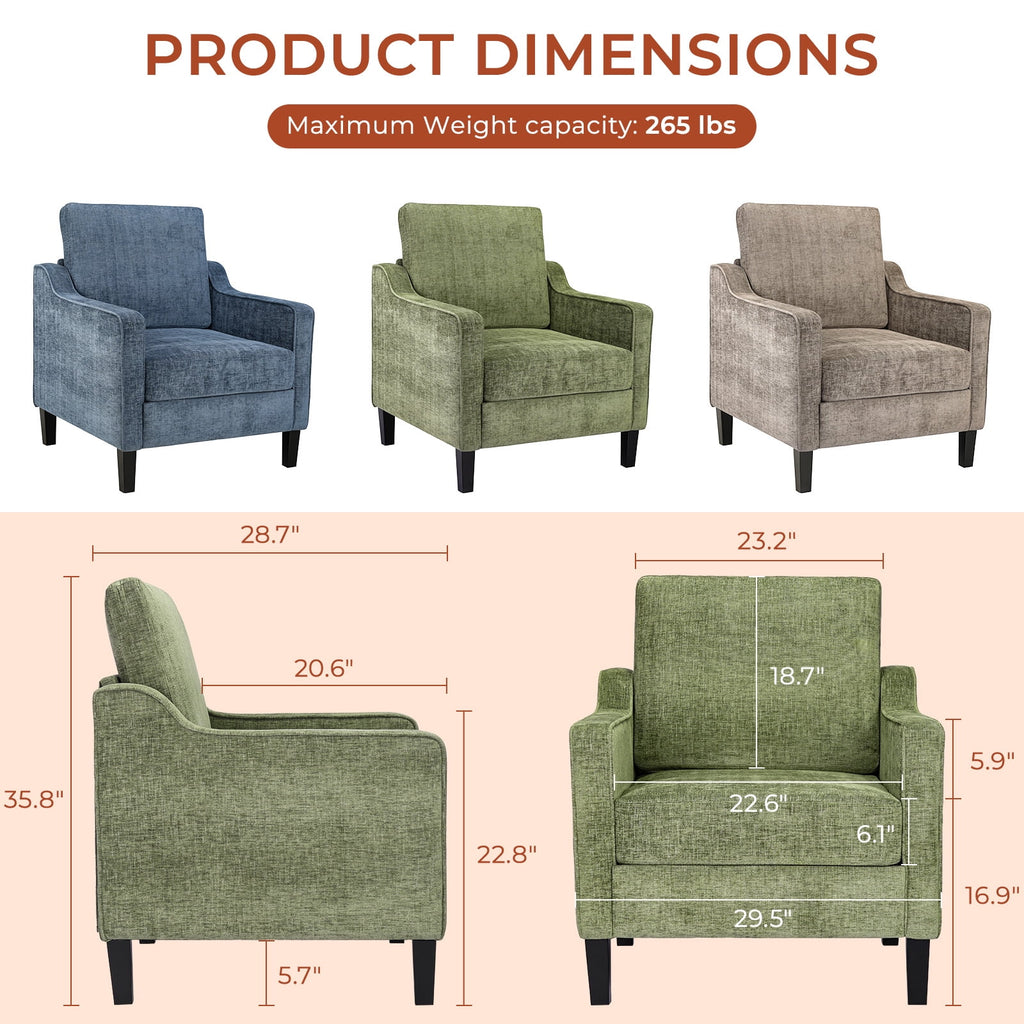 TLSUNNY Accent Chair, Mid Century Modern Reading Chair, Upholstered Armchair with Removable Cover, Comfy Single Sofa Side Chair for Office, Apartment, Small Room