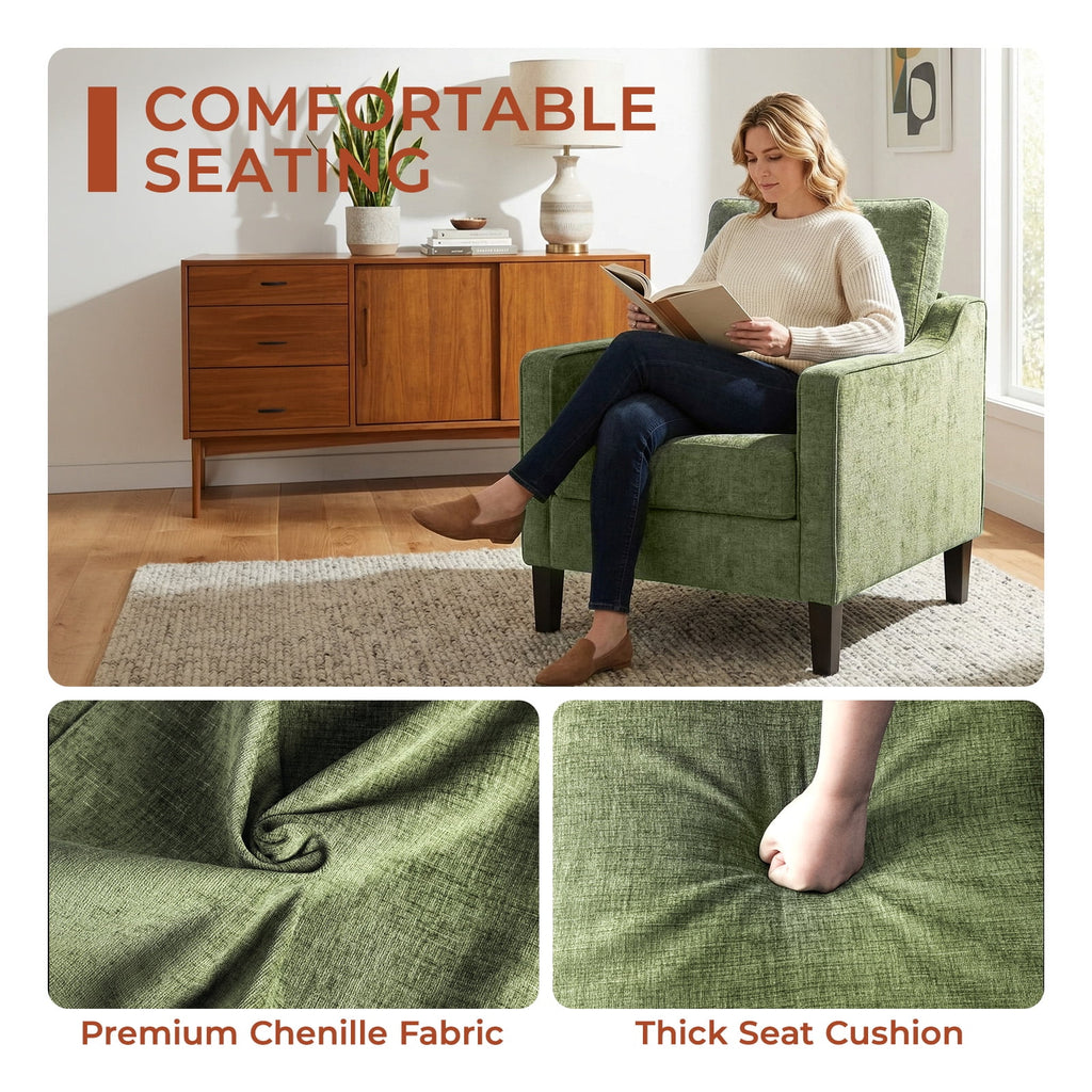 TLSUNNY Accent Chair, Mid Century Modern Reading Chair, Upholstered Armchair with Removable Cover, Comfy Single Sofa Side Chair for Office, Apartment, Small Room