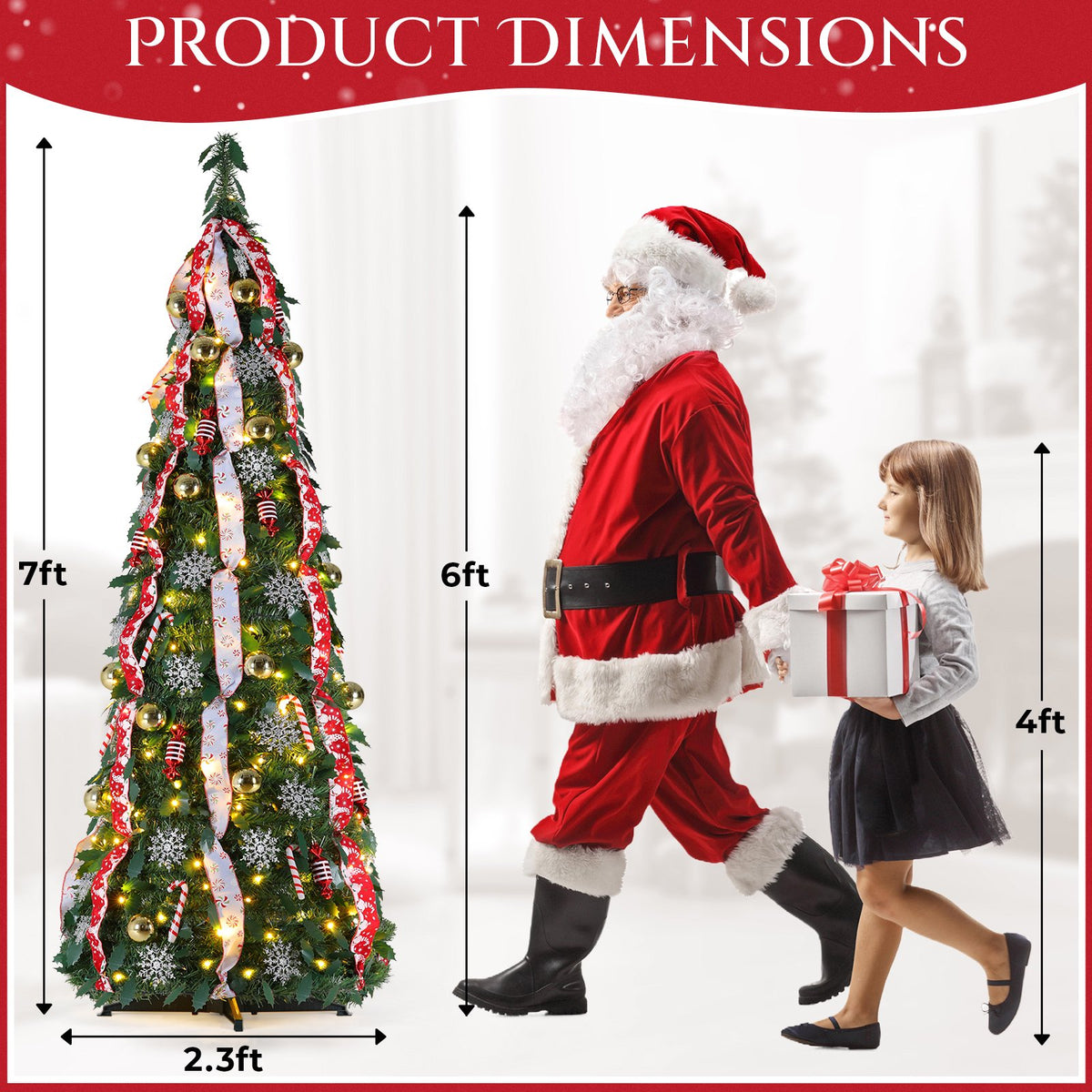 TLSUNNY 6/7 FT Pre-Lit Pop up Christmas Tree, w/150 Warm White & Colored Lights, Artificial Xmas Tree w/Remote Control, 11 Lighting Models, Holiday Home Decor