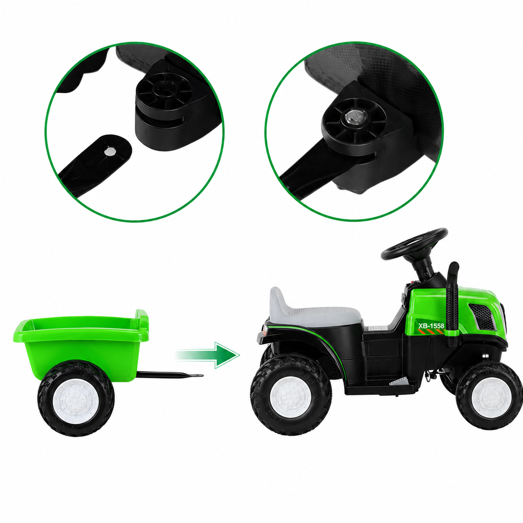 TLSUNNY 6V Kids Ride on Tractor, Battery Powered Vehicle with Detachable Trailer, Music, Headlights & Foot Pedal Control for Toddlers Boys & Girls
