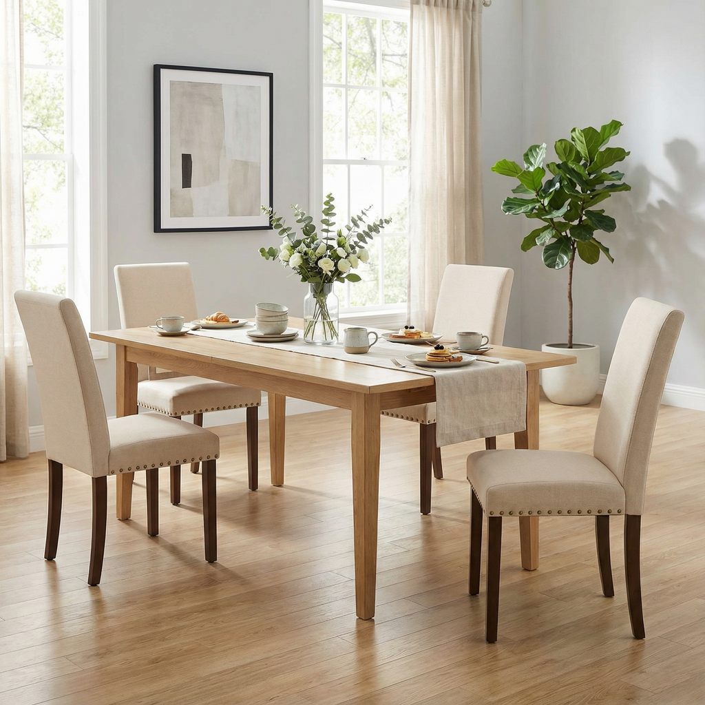 TLSUNNY Upholstered Dining Chairs Set of 2/4, Tufted Parsons Design with Nail Head Trim, Solid Wood Legs and Padded Seat, Comfortable Fabric for Dining Room, Kitchen