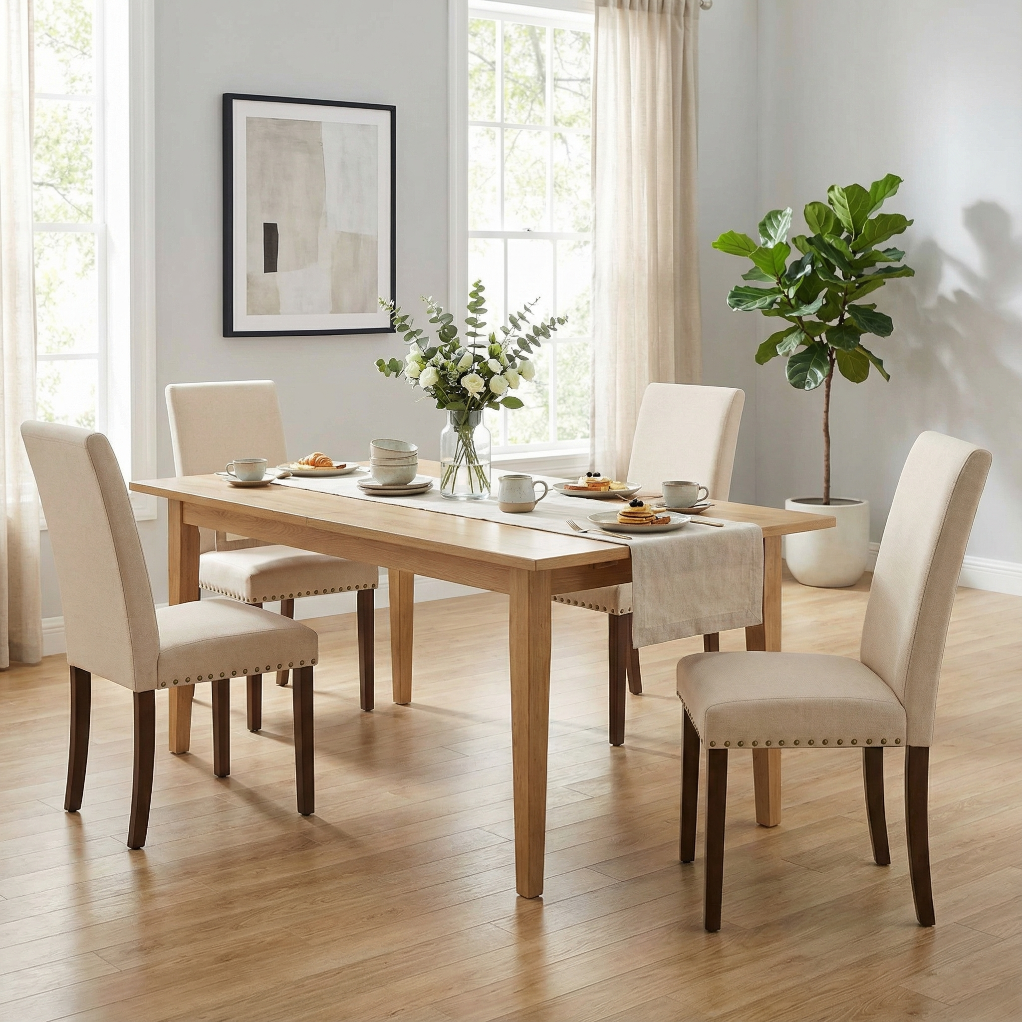 TLSUNNY Upholstered Dining Chairs Set of 2/4, Tufted Parsons Design with Nail Head Trim, Solid Wood Legs and Padded Seat, Comfortable Fabric for Dining Room, Kitchen