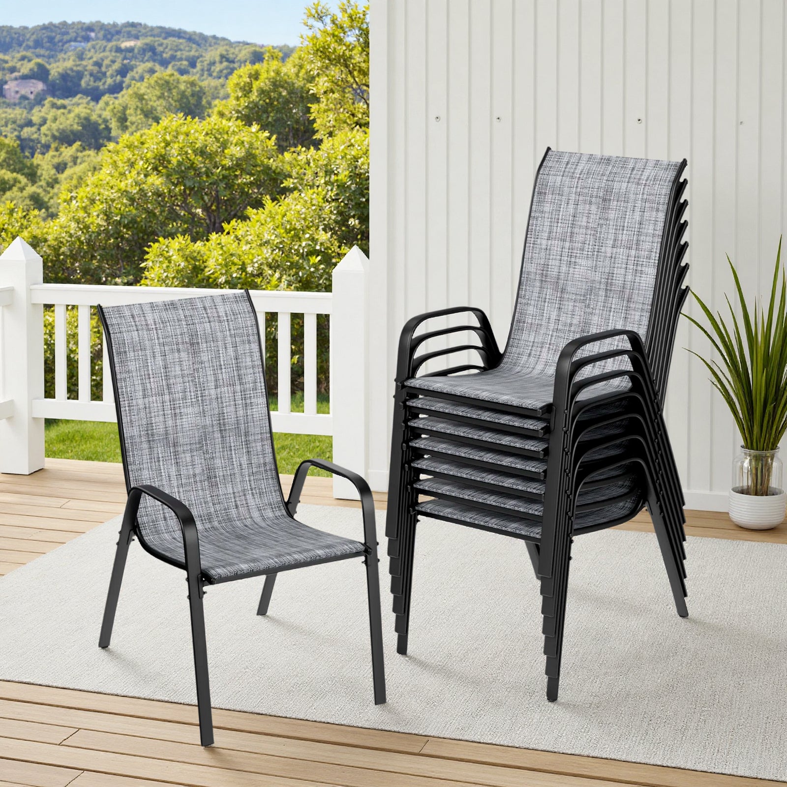 TLSUNNY Outdoor Patio Chairs Set of 4/6/8, Stackable & Heavy Duty for All-Weather Outdoor Dining Chairs, Backyard, Deck, Poolside, Restaurant Use