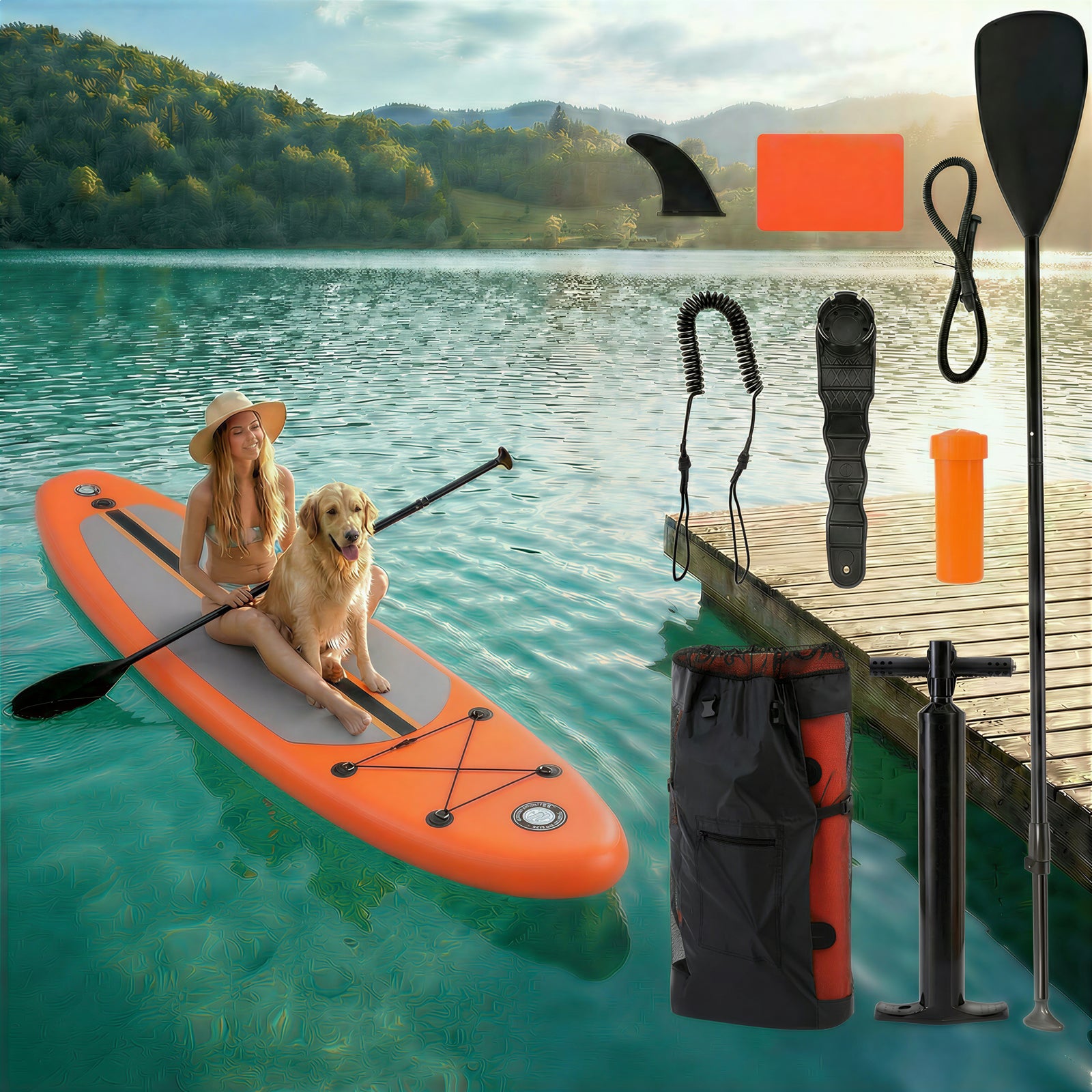 TLSUNNY Inflatable Stand Up Paddle Board, 10/11/12Ft Surfboard 6'' Thick SUP Paddle Board, with Carrying Bag, Hand Pump, Air Pump