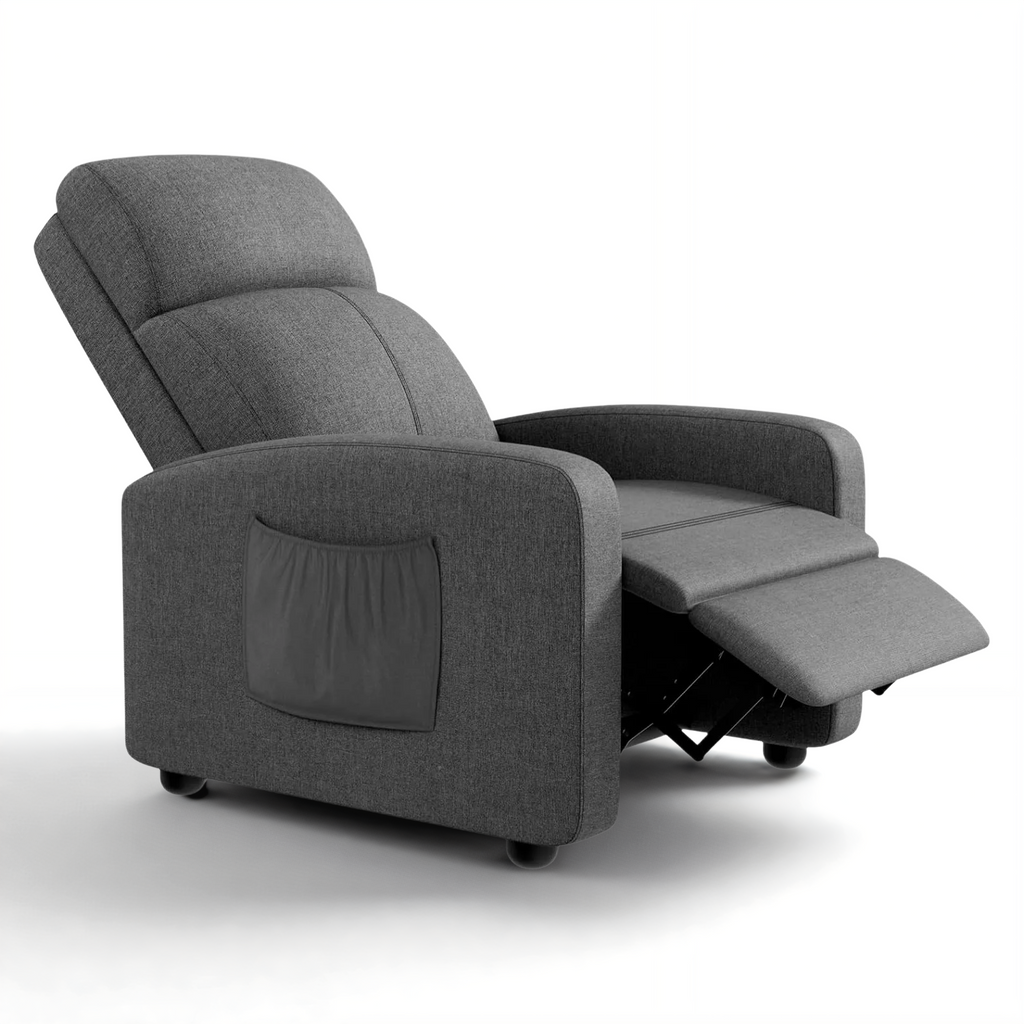 TLSUNNY Fabric Recliner Chair with Side Pocket, Thick Cushion Adjustable Lounger, Modern Home Theater Seating for Bedroom, Living Room