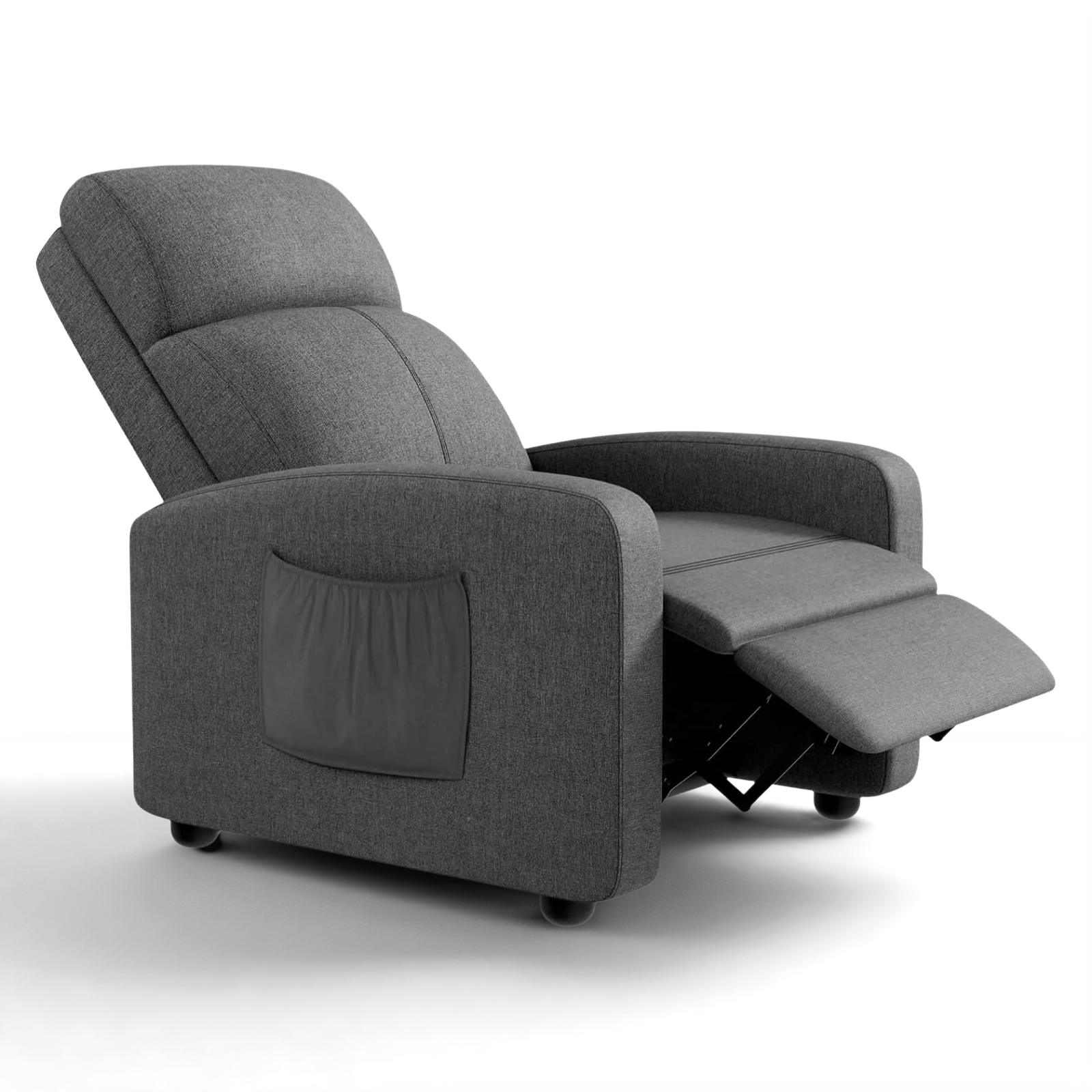 TLSUNNY Fabric Recliner Chair with Side Pocket, Thick Cushion Adjustable Lounger, Modern Home Theater Seating for Bedroom, Living Room